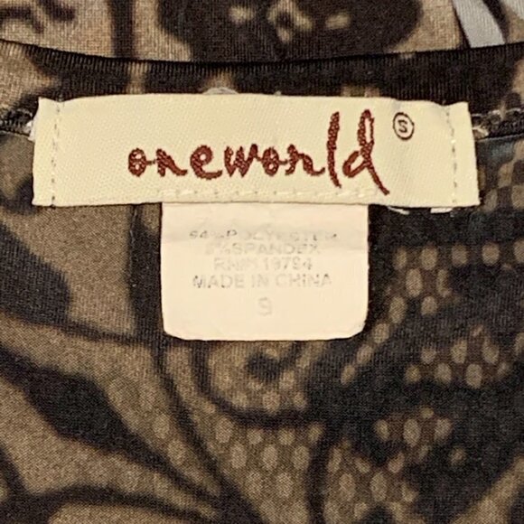 One World V-Neck Short Sleeve Top Sublimation Beaded Empire Waist Sz S #39A - Picture 7 of 8